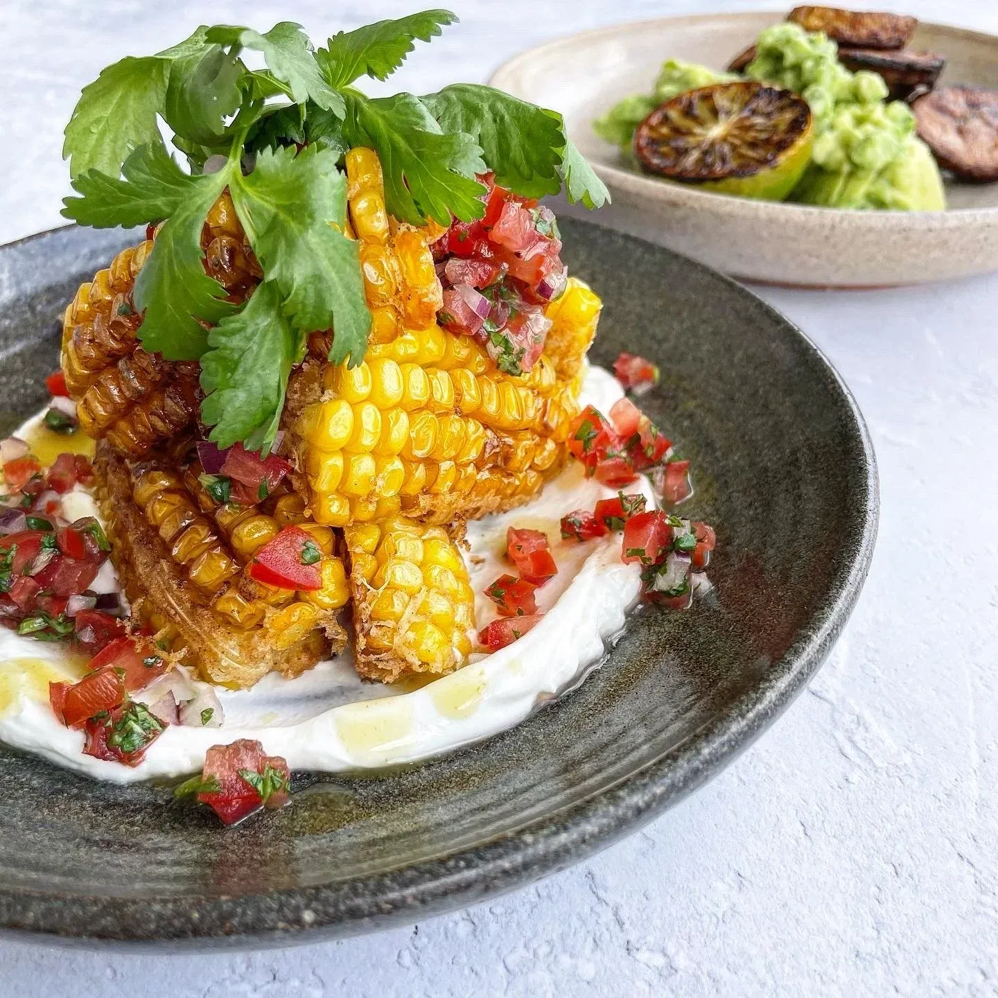 Corn ribs, whipped feta, salsa
